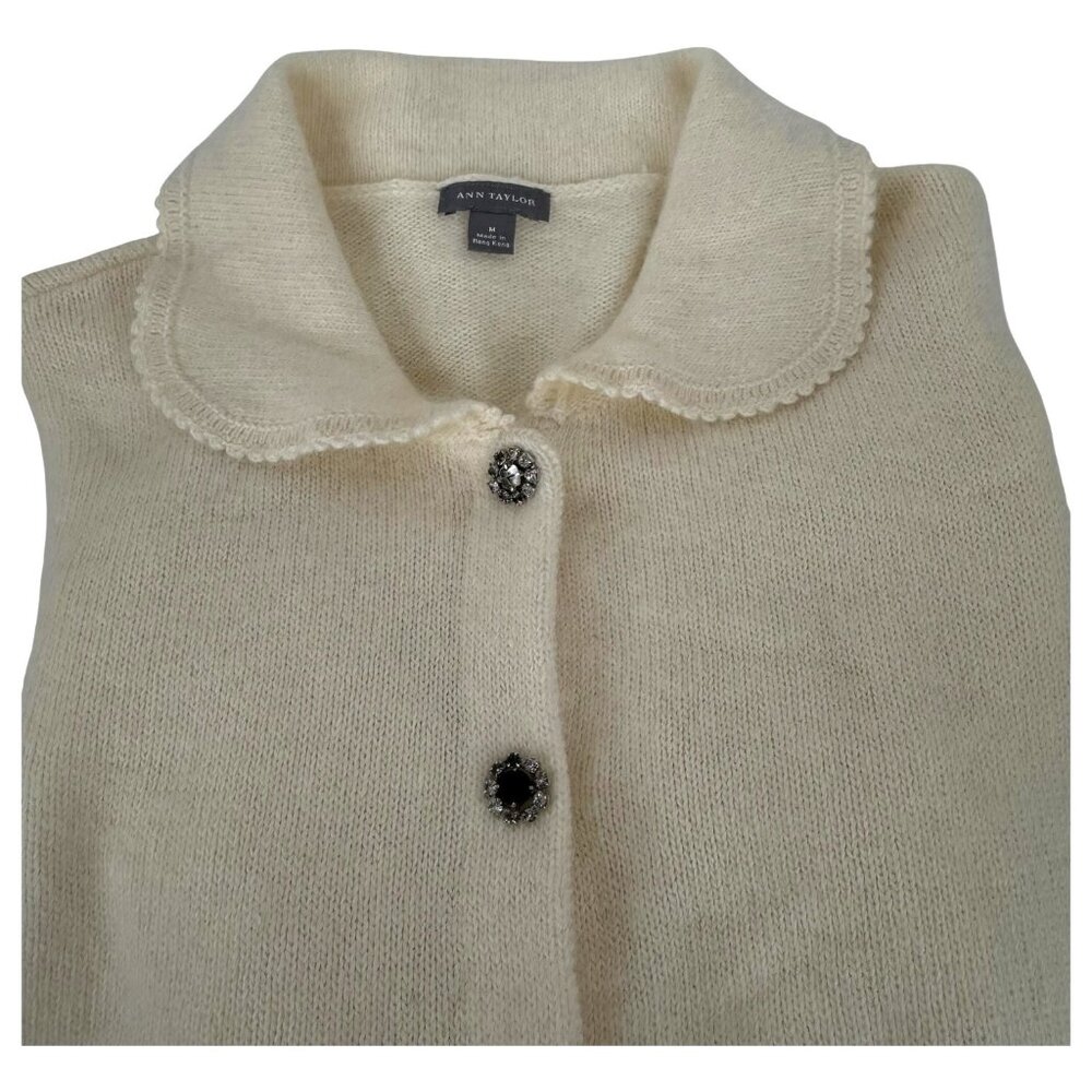 Ann Taylor Ivory Angora Blend Cardigan Sweater Button Front Size Medium Women - Picture 5 of 9